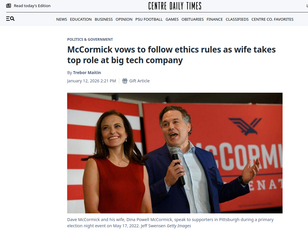 Either Dave McCormick's staff is trolling me or they are having a hard time keeping up